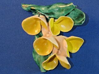 Vintage Ceramic Flower Brooch Pin With Yellow Green And White Enamel 2