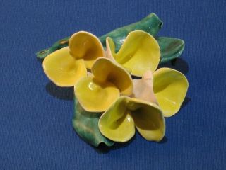 Vintage Ceramic Flower Brooch Pin With Yellow Green And White Enamel 3