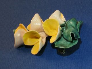 Vintage Ceramic Flower Brooch Pin With Yellow Green And White Enamel 4
