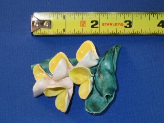 Vintage Ceramic Flower Brooch Pin With Yellow Green And White Enamel 5