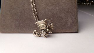 Vtg " A " Detailed Flying Dragon Sterling Silver Pendant Necklace 18 "
