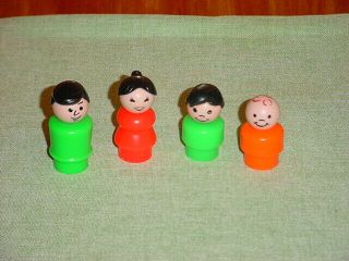 Vintage Fisher Price Little People Family - Dark Hair - Mom Dad Son & Baby