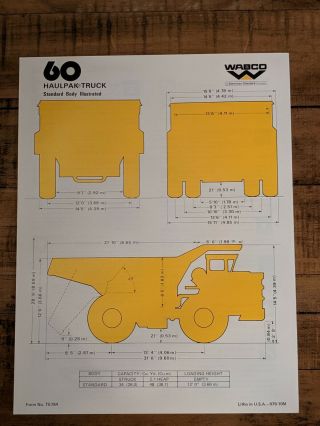 Vintage WABCO Construction & Mining Haulpak Truck Model 60 Spec Sheet Brochure 2