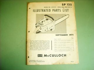 Vintage Mcculloch Sp125 Chainsaw 1971 Parts List Sp 125