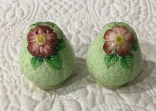 Vintage Carlton Ware Wild Rose,  Green Salt And Pepper Shakers.  Cork Stoppers.