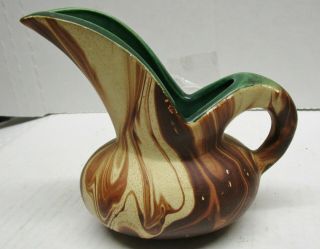 Vintage Collectible Swirl Pottery Pitcher - Green Glaze Inside - " Gray ? Alley "