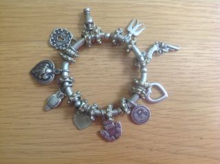 An Unusual Vintage Silver - Toned Charm Bracelet With 10 Unusual Charms