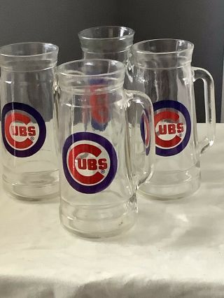 4 Vintage Chicago Cubs Fisher Nuts Beer Mug Thick Clear Glass