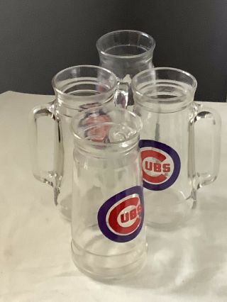4 VINTAGE CHICAGO CUBS FISHER NUTS BEER MUG THICK CLEAR GLASS 2