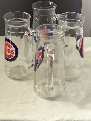 4 VINTAGE CHICAGO CUBS FISHER NUTS BEER MUG THICK CLEAR GLASS 3