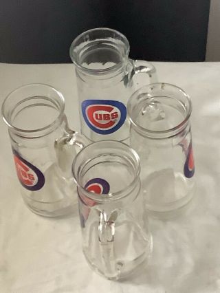 4 VINTAGE CHICAGO CUBS FISHER NUTS BEER MUG THICK CLEAR GLASS 5