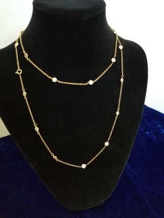 Vintage Gold And Crystal Necklace 17 " Long,  Gold And Crystal Chain Necklace