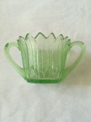 Vintage Green Depression Glass Two - Handled Sugar Bowl