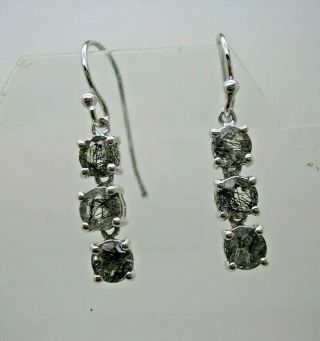 Vintage 925 Silver Natural Needle Quartz Drop Earrings