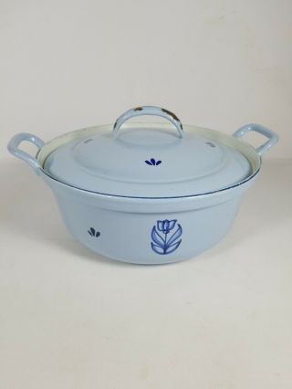 Vtg Dru 18 Green Blue Tulip Enamel Cast Iron Casserole Dish Pot Made In Holland