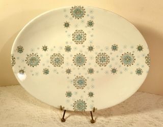 Royal China Blue Ice 13” Oval Platter Vintage Usa Snowflake Nordic Mcm
