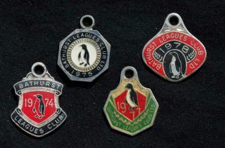 4 Vintage Bathurst Rugby Leagues Club Fobs Penguins Badge 1974 1975 1977 1978