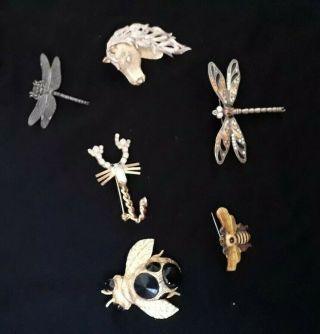 Vintage Joblot Brooches Bees/dragonfly/horse/scorpian