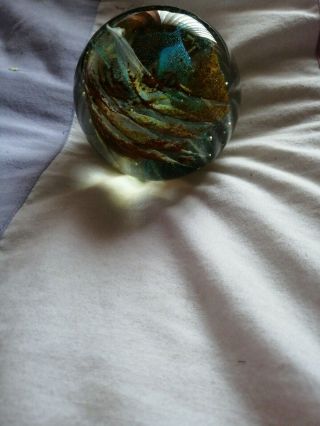 Lovely Vintage Isle Of Wight Studio Glass Paperweight Flame Pontil Stamp To Base
