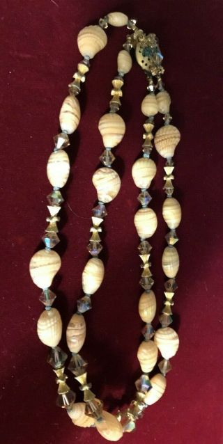 15 " Vintage Murano Glass Bead Multi Color Beige Seashell Style Bead Necklace