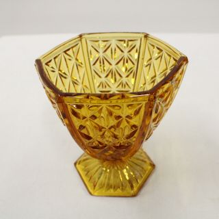 Vintage Amber Footed Diamond Cut Hexagon Candy Dish 710