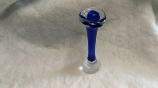 Jack In A Pulpit Retro/vintage Dark Blue Cased Glass Large Bud Vase Bubble Base