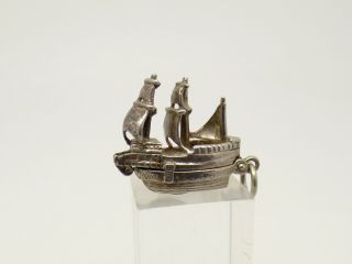Vintage Sterling Silver Mayflower Pilgrim Ship Charm - Opens.