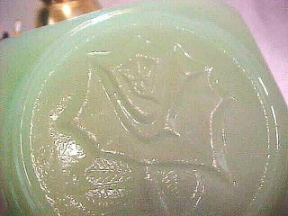 Vintage FENTON Jadite Green Glass Square ASHTRAY with a Rose embossed in Bottom 3
