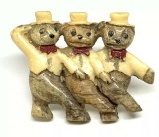 Vintage Celluloid Dancing Plastic Bears Pin Brooch