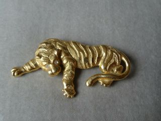 Vintage Jewellery Art Deco Gold Tone Tiger Brooch