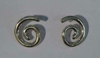Large & Vintage Solid Silver Kiss Curl Earrings Believed To Be Mexican
