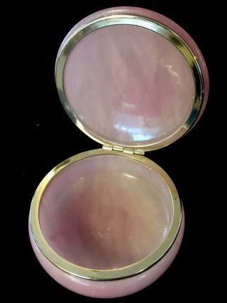 Vintage Pink Glass And Brass Powder Puff Jar Jewelry Box