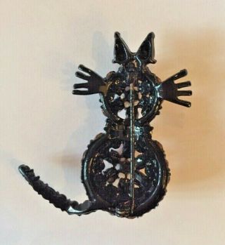 VTG CAT PIN Japanned Red Rhinestone Body with Opaque Black Ears/Collar/Tail FUN 2
