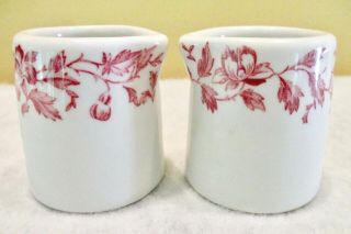 2 Vintage Individual Coffee Creamers Red Flowers Handleless 2 " Shenango China - T14