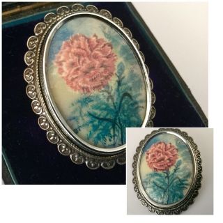 Vintage Jewellery Thomas L Mott (tlm) Pink Chrysanthemum Flower Brooch Pin