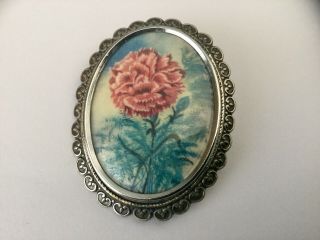 Vintage Jewellery Thomas L Mott (TLM) Pink Chrysanthemum Flower Brooch Pin 2