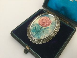 Vintage Jewellery Thomas L Mott (TLM) Pink Chrysanthemum Flower Brooch Pin 4