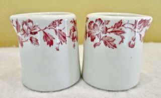 2 Vintage Individual Coffee Creamers Red Flowers No Handle 2 " Shenango China - T14