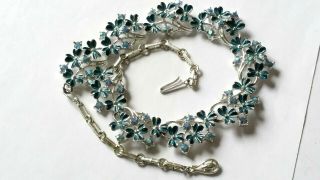 Vintage Blue Enamel Flower And Blue Aurora Borealis Necklace