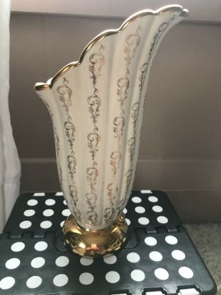 Vintage Abingdon Art Deco Fluted Gold Trim Vase Mid Century Usa