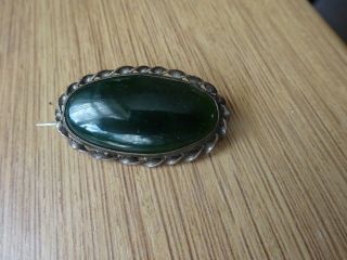 Lovely Vintage Brooch With Dark Green Stone
