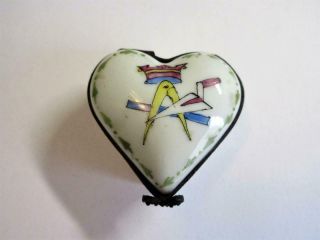 Vintage Limoges Hand Painted Heart Shaped Trinket Box - Masonic Symbols