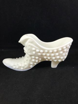 Vintage Fenton White Milk Glass Hobnail Cat Shoe Boot Slipper