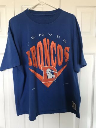 Vintage Denver Broncos Blue Large T - Shirt 1994 Logo Single Stitch Made In Usa