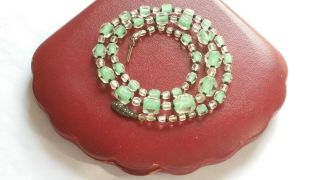 Vintage Art Deco Green/clear Cuboid Glass Bead Necklace 935 Silver Clasp