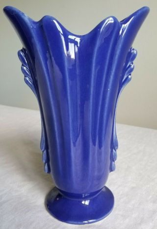 Vintage Pottery Pedestal Flower Vase,  Usa,  8 " H Blue Glaze