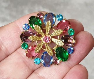 Edwardian Vintage Czech Jewellery Crystal Cluster Gold Brooch Pin