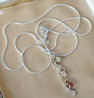 Stunning Vintage Jewellery Crafted Multi Crystal 925 Silver Pendant & Chain