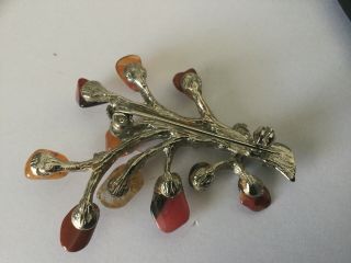 Vintage Jewellery Exquisite Silver & Amber Jasper Stone Tree Of Life Brooch Pin 5