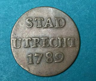 1789 Utrecht Netherlands Province Duit Vintage 21.  5mm Dutch Copper Coin